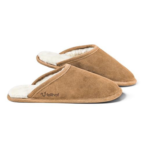 Fellhof Lammfell Hausschuh TRENDY Damen Herren Fell Pantoffeln für Winter & Sommer Hausschuhe aus ECHTEM Lammfell Naturprodukt atmungsaktiv (42/43 Light Brown)