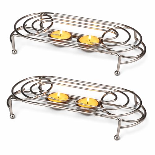 Lot de 2 supports ovales chromés pour 2 bougies chauffe-plat