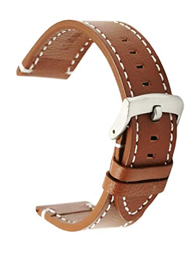 Reinherz 時計バンド 革ベルト 18mm ブラウン 両面牛革 腕時計 替えベルト 白いステッチ 高級 バネ棒・工具付き 交換説明付き レザー 防水 防汗