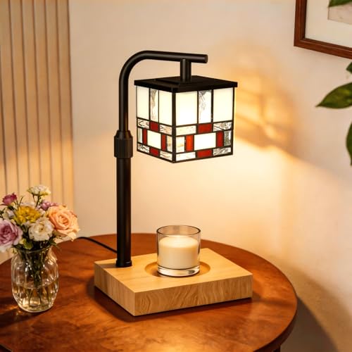 Rsbrillialite Candle Warmer Lamp - Geometric Tiffany Style Wood Base Timer by Rsbrillialite - Used condition - US$56.99