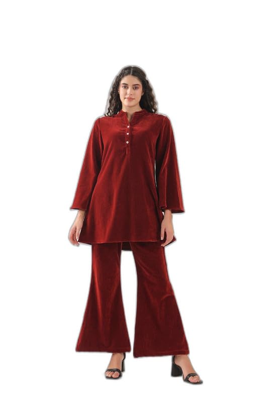 jisora Women's Velvet Maroon Winter Set-picture-46