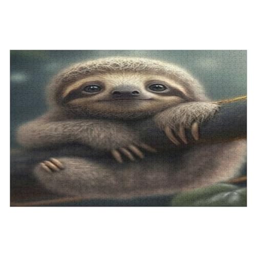 Sloth 1000 Piece Kids Wooden Jigsaw Puzzle | | Sustainable Puzzle for Adults | Premium 100% Recycled Board | (75×50cm)