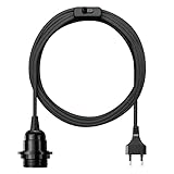 E27 Lampenfassung mit Schalter und Stecker E27 Fassung mit 4.5m Textilkabel Netzkabel Lampensockel Lampenkabel Schwarz PEBA für Kabel Pendelleuchte Hängeleuchte