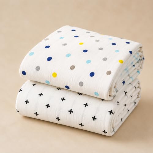 Image of Organic Cotton Muslin Pack of 2 Baby Bath Towel Cotton Cloth Premium Baby Washable, Reusable, Absorbent, Extra Soft 120 X 120 Cm Multi Dot & Black Plus