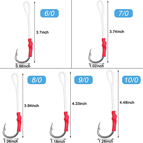 Fishing Jig Assist Hooks, 20Pcs Stainless Steel Jigging Hooks With Pe Line For Saltwater Big Game Tuna Snapper Halibut Fishing (20Pcs 9/0) #TOP3