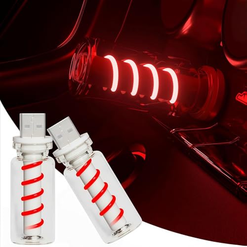 Medrialife 2x Luces LED Coche USB, Luz Interior Coche Roja, Luz Ambiental Coche Regulable, Luz de Noche para Dormir, Ajuste Continuo de Brillo