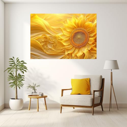 Impression tournesol doré texture fluide luxueuse cadre 60x90