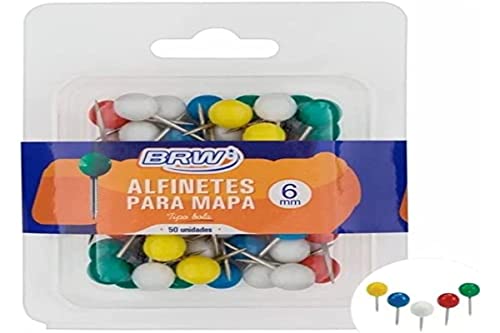 Alfinete Para Mapa Marcador 6Mm Tipo Bola Brw 50Un, BRW