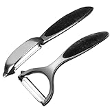 Leaflai Potato Peeler Vegetable Peelers - 2Pcs Stainless Steel Y & I Shapes Swivel Peeler with Ergonomic Non-Slip Handle & Sharp Blade for Fruit Carrot Eggplant Cucumber(Black)