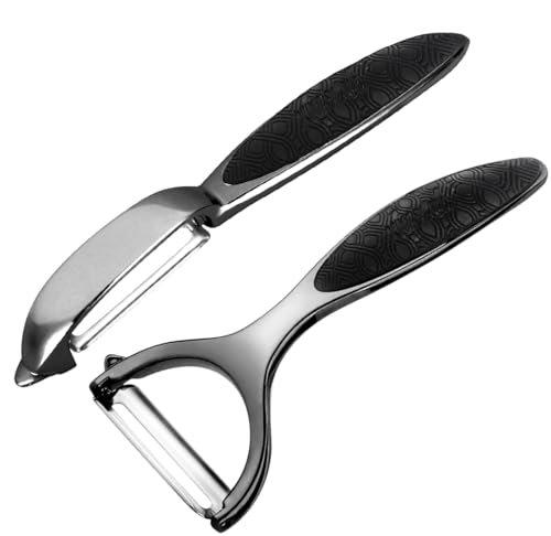 Leaflai Potato Peeler Vegetable Peelers - 2Pcs Stainless Steel Y & I Shapes Swivel Peeler with Ergonomic Non-Slip Handle & Sharp Blade for Fruit Carrot Eggplant Cucumber(Black)