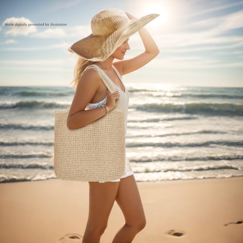 Image of Beach Shoulder Bags for Women,Handwoven Rattan Straw Beach Bag Summer Sea Casual Shoulder tote Basket Bag For Women