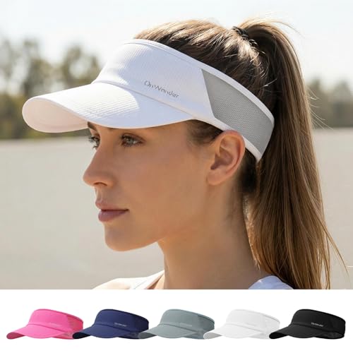 Sport Sun Visor Hat for Women Men - Lightweight Stretchy Polyester Spandex Quick Dry Sweatband Wrinkle Resistant White