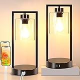 Industrial Table Lamps Set of 2, Touch Control Lamps with 2 USB Ports, 3-Way Dimmable Bedside Nights