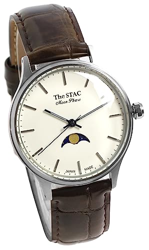 [ザ・スタック] The STAC 日本製 国産 腕時計 ウォッチ 36mm アンティーク レトロ メンズ レディース ユニセックス ムーンフェイズ バー×ホワイトブラウンクロコ ST-MF001
