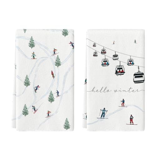 Artoid Mode Xmas Trees Ski Snow Winter Kitchen Towels Set of 2 18x26 Inch