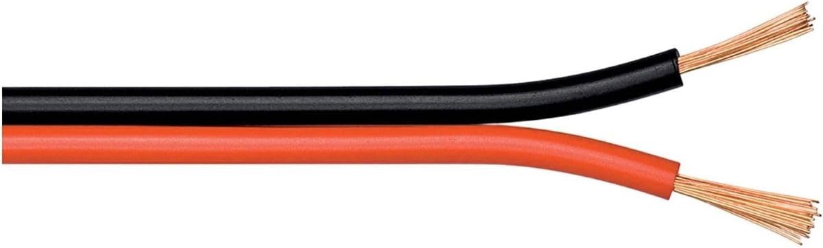Câble de Haut-Parleur Rouge/Noir CU, 50m Longueur de Câble, Section 2 x 0.75mm², 5mm Diamètre