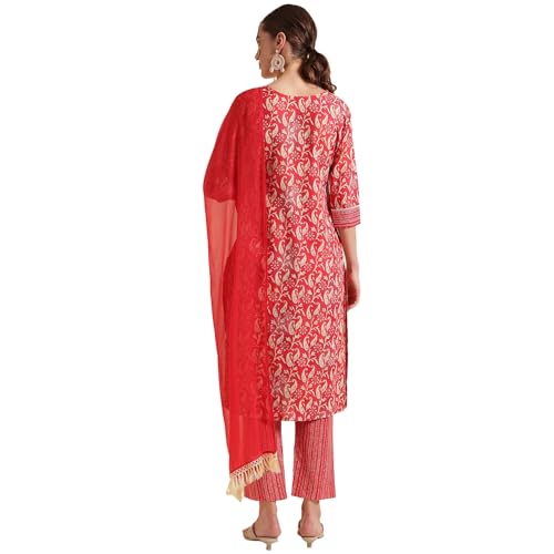 Image of NAINVISH Cotton Blend Kurti Pant & Dupatta | Kurta Set for Women | Women Kurta Pant Dupatta Set | Kurta Pant with Dupatta Set | Embroidered Kurta Pant Dupatta Set