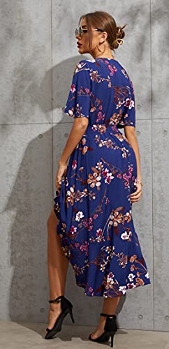 Image of Kormei Womens Short Sleeve Floral Maxi Dress High Low V-Neck Flowy Party Long Dresses