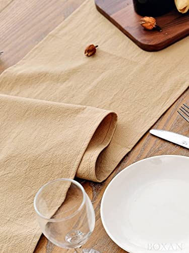 Boxan Vintage Khaki Table Runner With Ruffle Trim Cotton Linen Table Cover For Kitchen Farmhouse Rustic Wedding Banquet Baby Shower Tabletop Use, 12 X 72 Inch #TOP3
