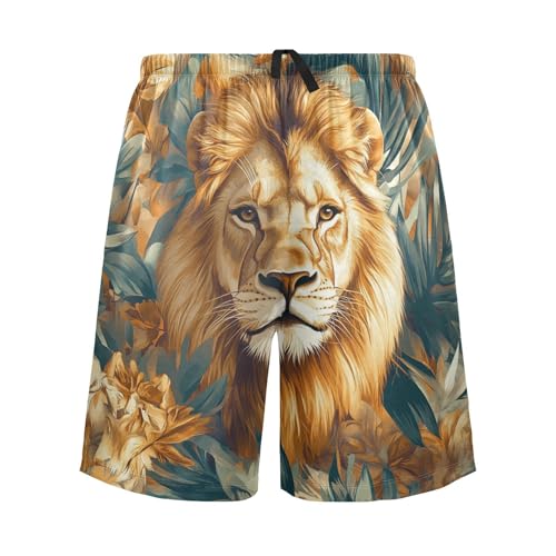 Men's Short Pajama Bottoms Portrait Lion Forest Home Casual Sleep Pants