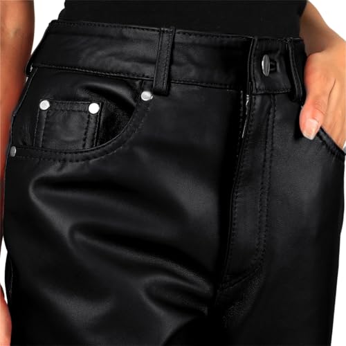 Laverapelle Women's Genuine Lambskin Straight Cut Leather Pants (Black, Leather Jeans) - 24240044