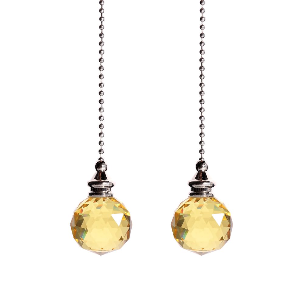 2PCS Ceiling Fan Pull Chain, Light Pull Chain Extension with Crystal Prism Ball, Bedroom Lamp Crystal Pull Cord, Decorative Fan Pull Chain, Fan Light Pull Chain/Blind Cord Pull (Gold)