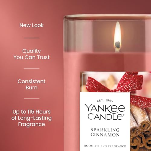 Image of Yankee Candle Medium Pillar Scented Candle with up to 115 Hour Burn Time, Premium Plant Wax Blend for Consistent Burn, 14.25 oz Pillar Candle with Room Filling Fragrance, Sparkling Cinnamon