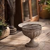 NOONEAU Vintage Urn Planter with Embossed Pattern, Imitation Stone Finish Flower Pot, Distressed Classic Plant Pot for Outdoor Indoor Home Garden Patio Front Porch Entryway（14.8 * 12 in）