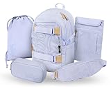 Baagl Schulrucksack Set Mädchen 5 Teilig, Skateboard Rucksack, Schultasche ab 3. Klasse, Grundschule Ranzen mit Brustgurt, Ergonomischer Schulranzen, 25 l (Lilac)