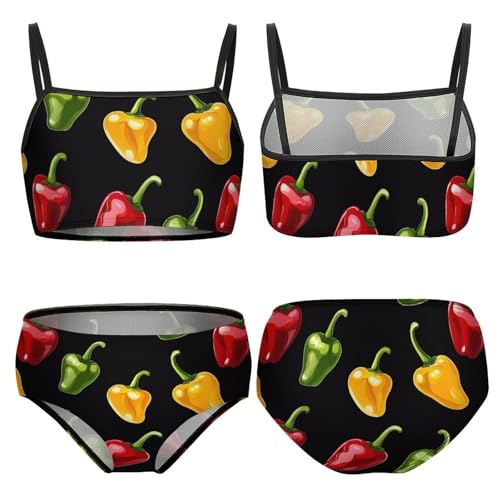 Colorful Chili Pepper Girls Bikini Swimsuit Two Piece Bathing Suit Beach Swimwear3