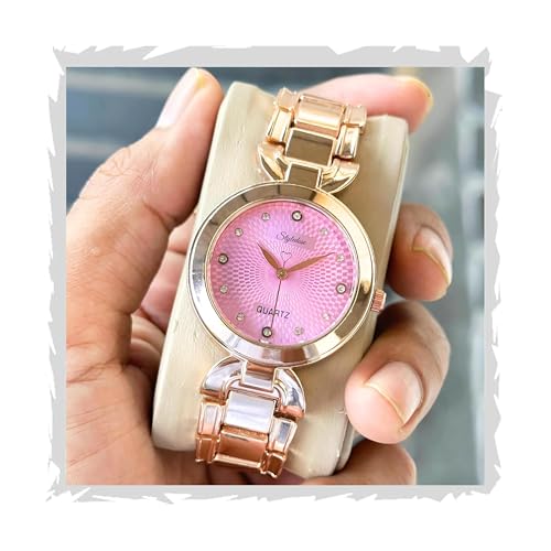 Image of styledose Women Analogue Wrist Watches for Women's & Girls&Ladies Diamond Studded Dial Rosegold Colored Stylish Bracelet Strap