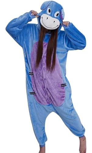Generico Kraja Kigurumi Pyjamas Animal Costume for Carnival Halloween Party Cosplay One-Piece Flannel Soft and Comfortable, Ih-oh Blue Donkey, XL Generico Kraja Kigurumi Pyjamas Animal Costume for Carnival Halloween Party Cosplay One-Piece Flannel Soft and Comfortable, Ih-oh Blue Donkey, XL