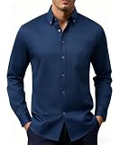Mauro Kane Camisa Hombre Manga Larga con Brillo Sutil, Camisa con Botones y Bolsillo Pecho, Ajuste Regular, Estilo Business y Casual Elegante Azul Marino XXL