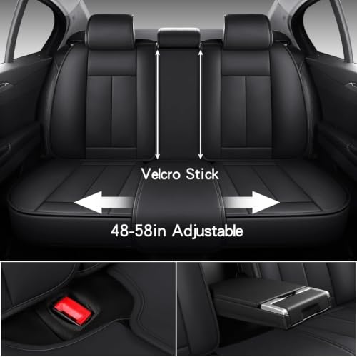 Image of MINGBRON Black Car Seat Cover with Lumbar Support, Car Seat Protector Waterproof, Nappa Leather Car Seat Cushion, Car Seat Covers Front Seats and Back Fit for Most Cars