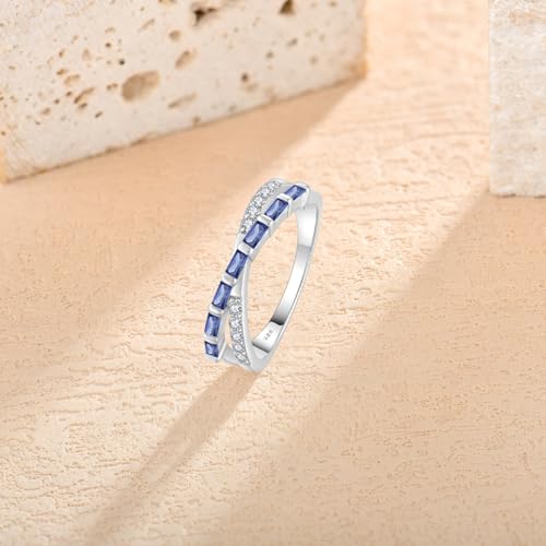 925 Sterling Silver Stackable Rings for Women Cross Line Wedding Band Promise Engagement Anniversary Half Eternity Ring Birthstone Jewelry Gifts for Women Size 5-104