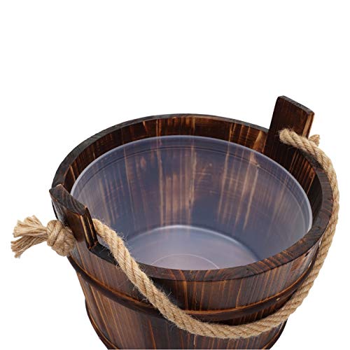 Mendler Donica do sauny z wkładką HWC-B26AM, akcesoria do sauny, wiadro do sauny, łyżka do zaparzania, drewno sosnowe 3,5 l – ciemnobrązowa