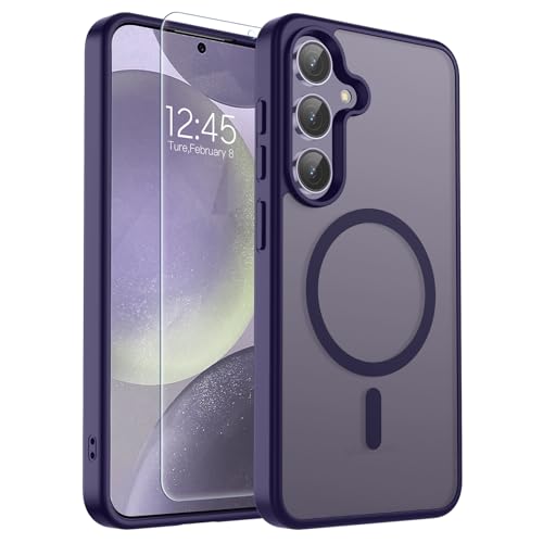 Image of SUPFINE Magnetic for Samsung Galaxy S24 Plus Case / S25 Plus Case with Screen Protector, (Built-in Magnets) (Military Grade Drop Protection) Slim Translucent Shockproof Phone Case,Dark Purple