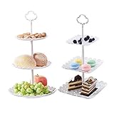 2 Set of 3-Tier Plastic Cupcake Stand Dessert Plates Mini Cakes Fruit Candy Display Tower White for Kids Birthday Tea Party Baby Shower Serving Tray Small