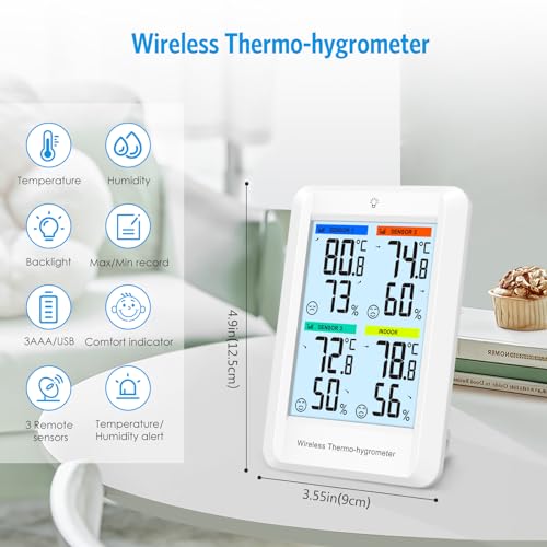 Brifit Indoor Outdoor Thermometer with 3 Sensors, Digital Hygrometer Thermometer with LCD Backlight - Image 2