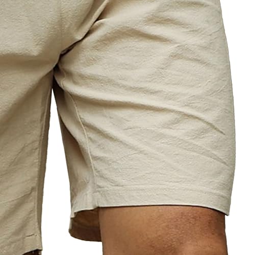 Shorts clásicos de lino para hombre con cintura elástica y bolsillos miniatura 6