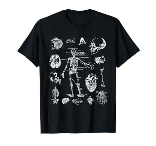 Human Skeleton Anatomy Drawing Diagram Spooky Halloween T-Shirt