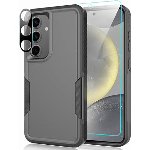 LEXNEC Designed for Samsung Galaxy S24 Case with Tempered Glass Screen Protector & Camera Lens Protector,Heavy-Duty Tough Rugged Slim Shockproof Phone Case for Galaxy S24 (6.2", 2024) [Black] Cover