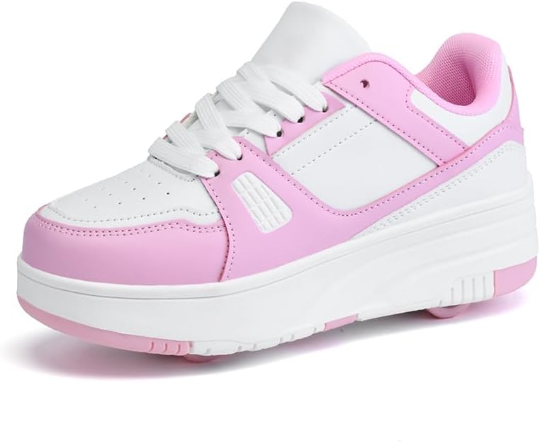 Children's Four-Wheeled Double-Row Roller Skates, lace-up Style, Available in Pink, Black, and White