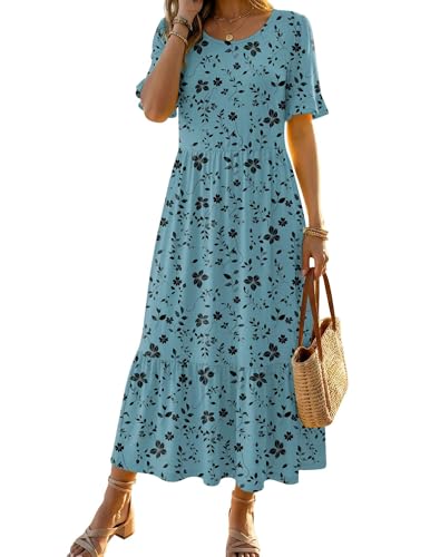 Image of Zeagoo Womens Summer Dresses 2026 Casual Midi Dress Flowy Sundress Ruffle Short Sleeve Tiered Dresses A Line Boho Dress