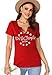 YI XIANG RAN American Flag Shirt Tops Womens 4th of July T-Shirts Ring Hole Short Sleeve V-Neck Patriotic Tees (Red3, X-Large)