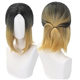 Shqncoh Anime Kenma Kozume Wig for Female Medium Blond with Black Roots Ponytail Party Hair Halloween Cosplay Props Accessory