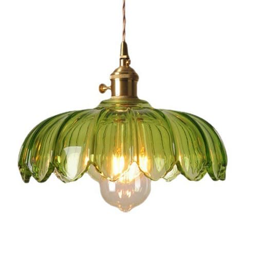 BVVINCT Creative Petal-Shaped Glass Hanging Lamp Shade, Flush Mount Ceiling Light Fixtures, E27 Base Single-Head Chandelier, Living Room Bedroom Balcony Decoration Pendant Light to Pursue Happiness