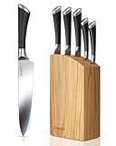 Migliori coltelli professionali da chef Denkich Coltelli da Cucina, 6 Pezzi Professionali Scoltelli da Cucina Tedesco in Acciaio Inossidabile, Ceppo con Blocco in Legno di Caucciù, Include Coltello da Chef, da Pane, da disco etc(8 pollici)