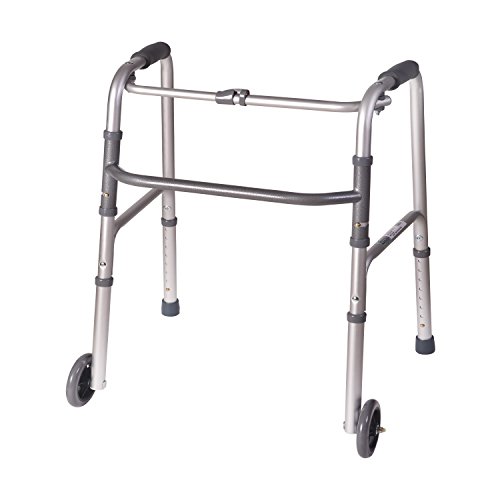 DMI Lightweight Aluminum Single Release Folding Walker with Soft Foam Handgrips, Adjustable Height, Silver, 250 lbs