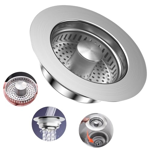 Sunnifly 3 En 1 Filtro Fregadero Cocina, Pop-Up Acero Inoxidable Tapón Fregadero Cocina, Con Barandilla A Prueba De Atascos, Apertura De 75 A 86mm
